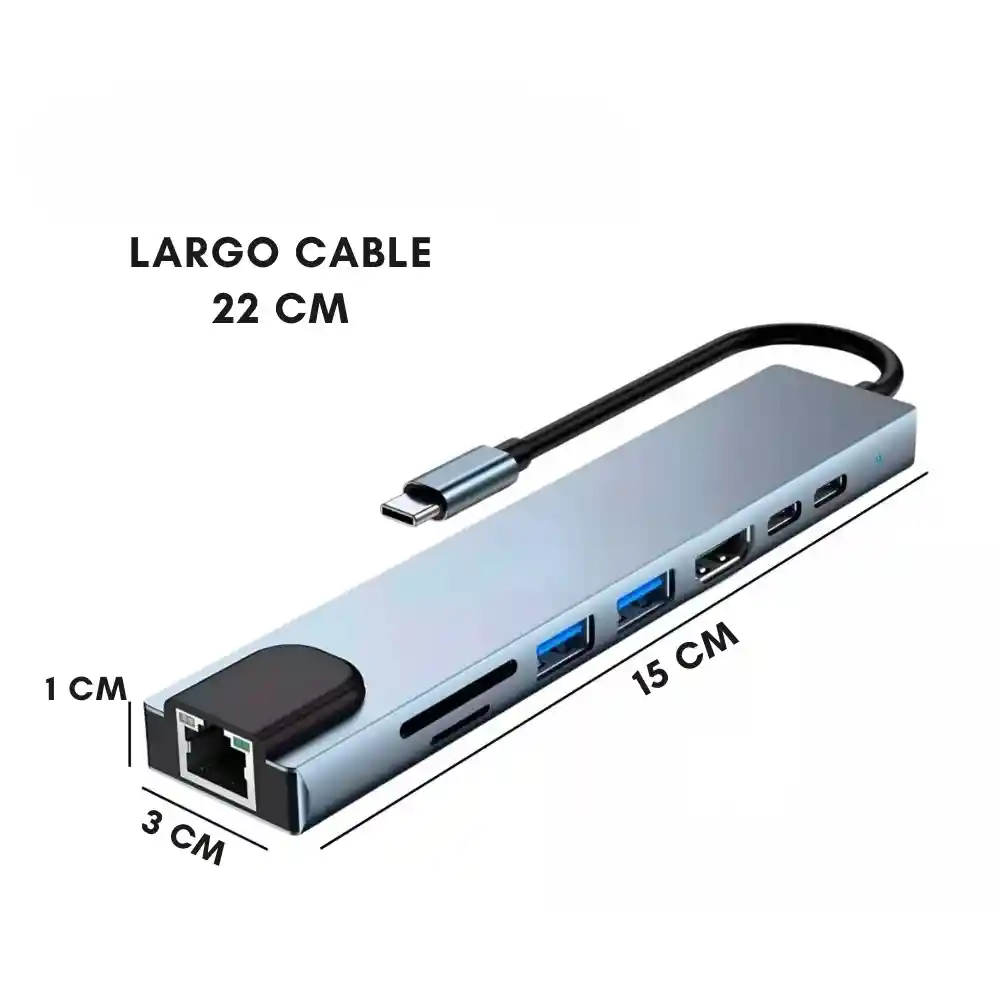 Adaptador Usb C 8 En 1 Multipuerto Hub Usb C Hdmi 4k