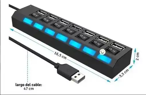 Multipuertos Usb 2.0 Interruptor Individual Led 7 Puerto Hub