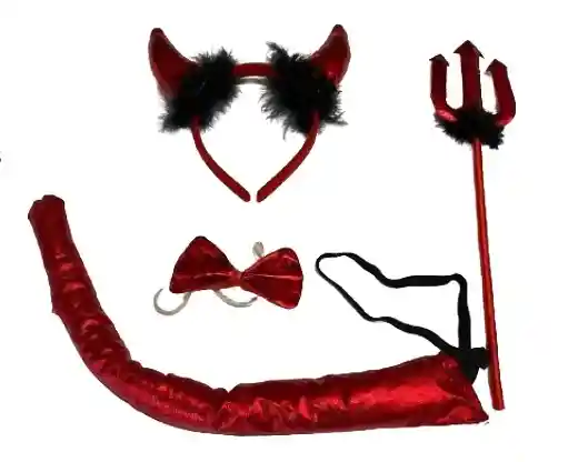 Set Diadema Con Corbatin Cola Tridente Ref 1452-110 Halloween, Carnaval