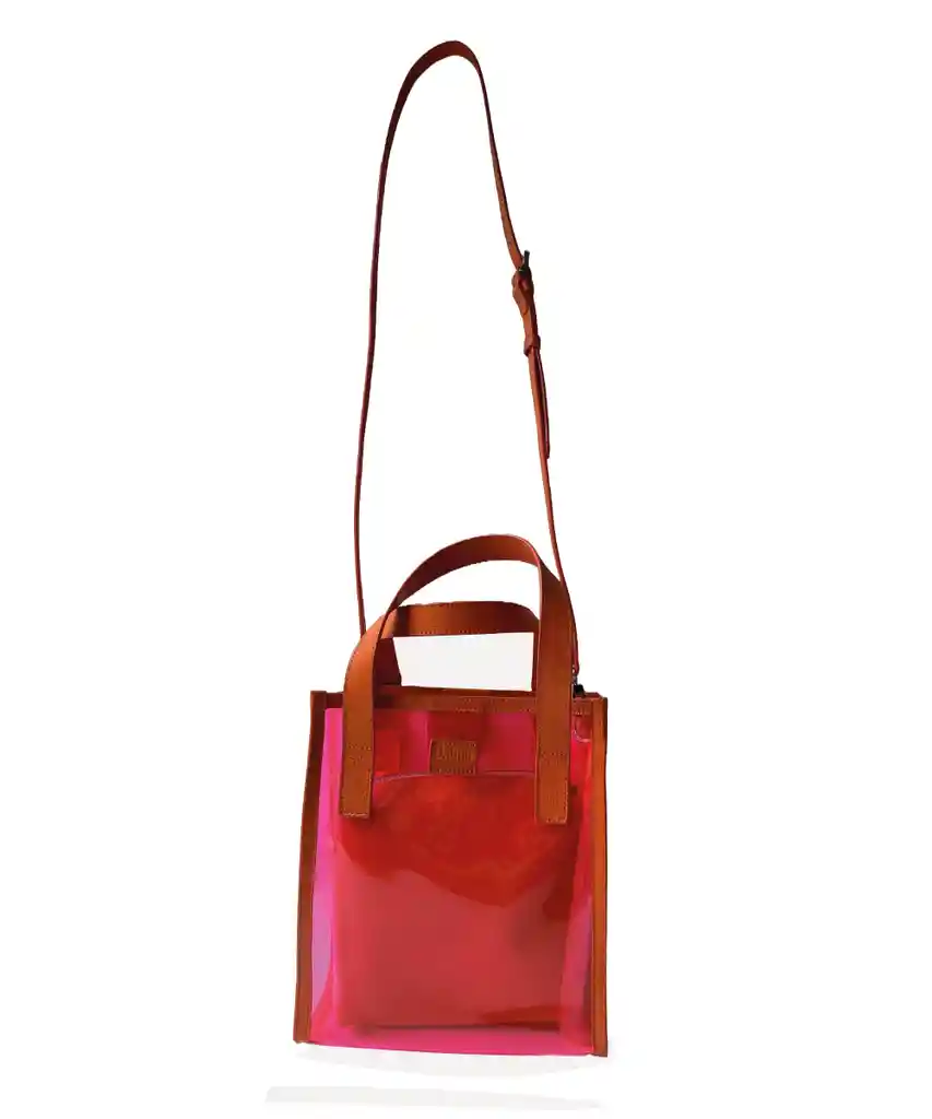 Bolso Transparente Mediano Coral Vinilo Y Cuero Mini Bolso Interno