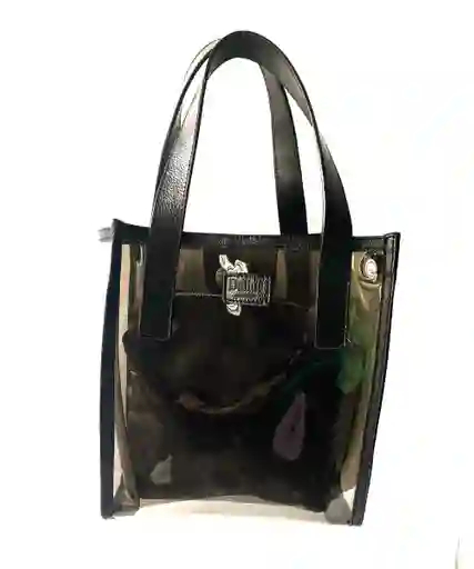 Bolso Transparente Mediano Negro Vinilo Y Cuero Mini Bolso Interno