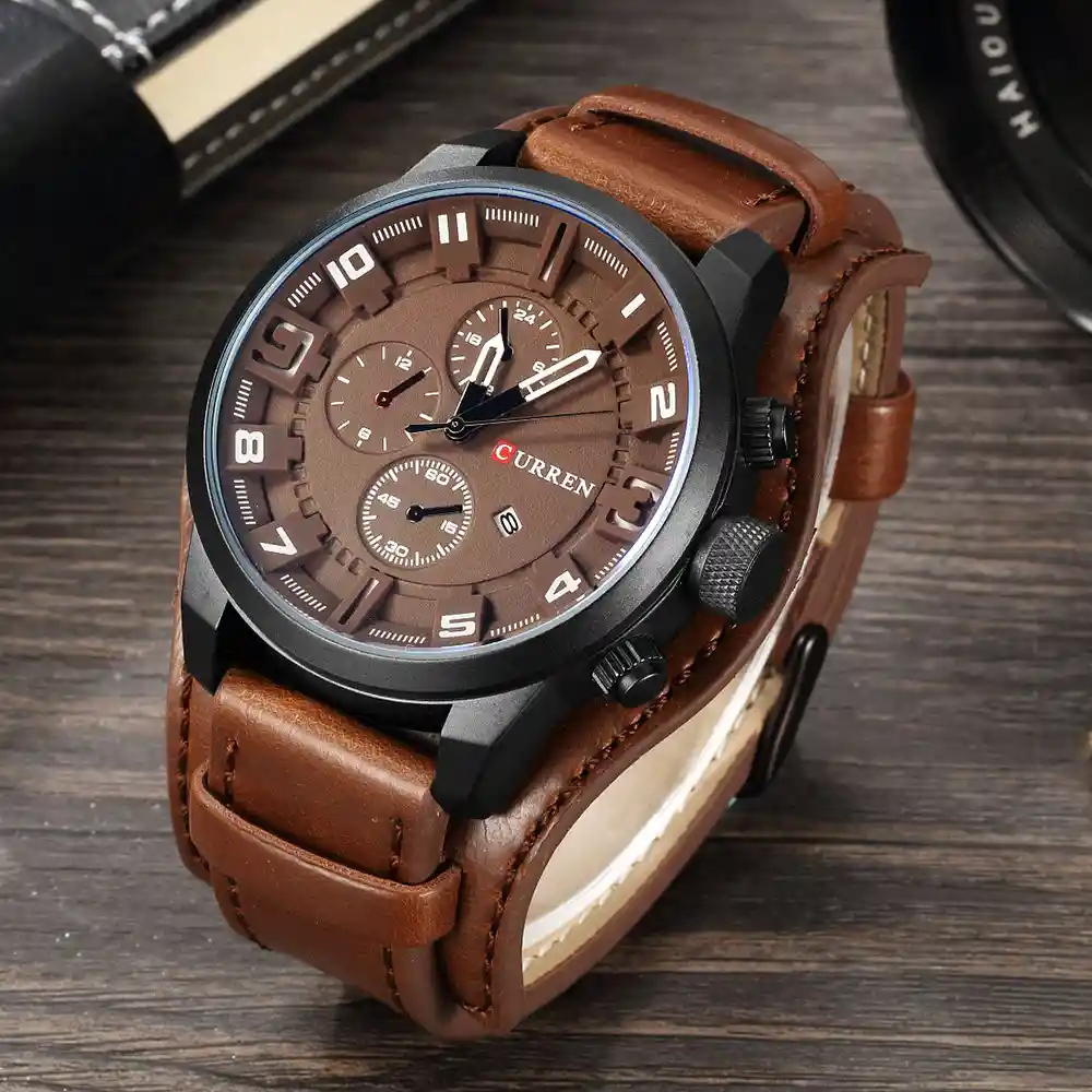 Reloj Curren 8225 En Cuero Café Café