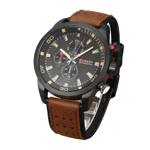 Reloj Curren 8250 Cuarzo Correa De Cuero Café Oscuro