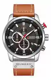 Reloj Curren 8291 Cuarzo Correa De Cuero Café Plateado