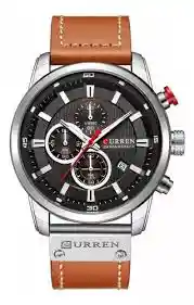 Reloj Curren 8291 Cuarzo Correa De Cuero Café Plateado