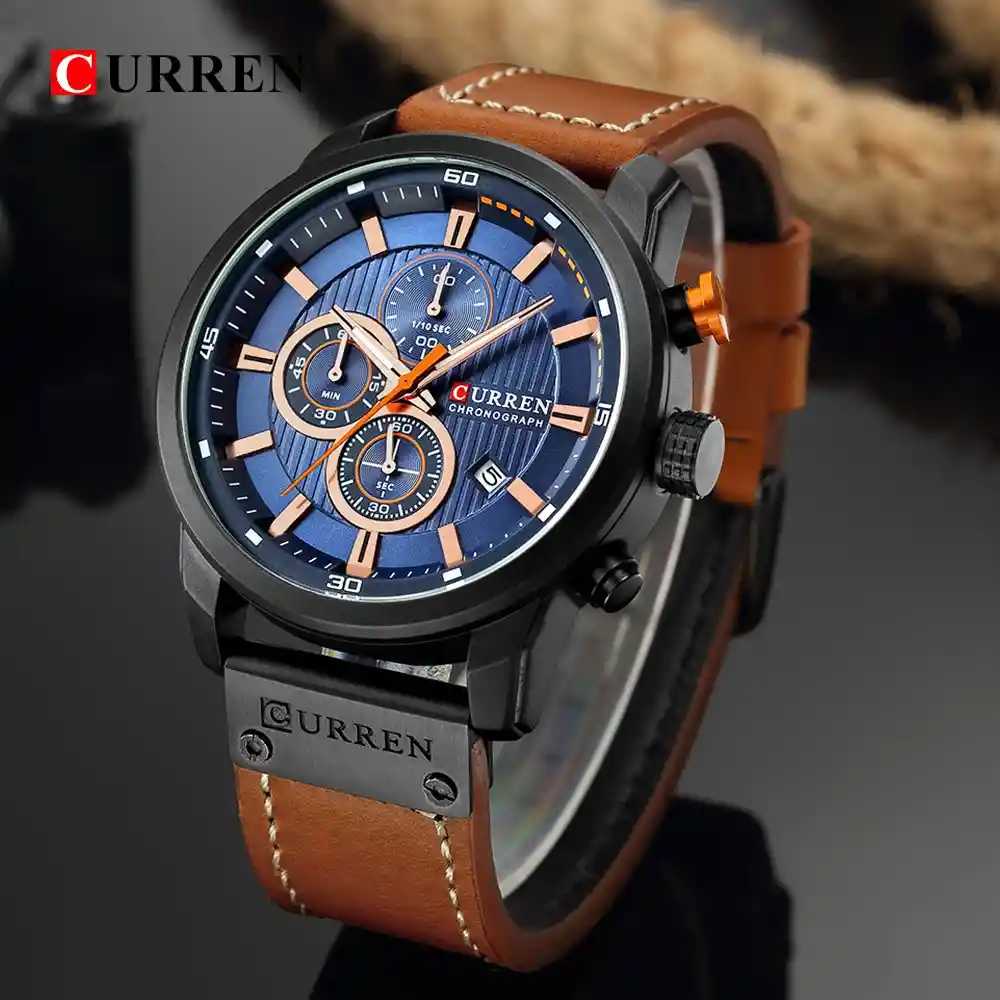 Reloj Curren 8291 Cuarzo Correa De Cuero Café Azul