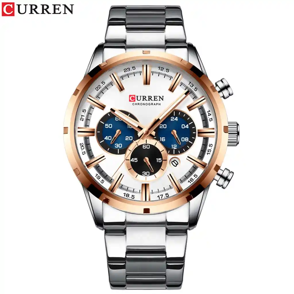 Reloj Curren 8355 Cronógr En Acero Inoxidable Plateado Blanco