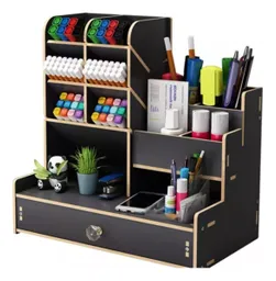 Organizador De Escritorio Madera Oficina Con Cajonera 52 Bits