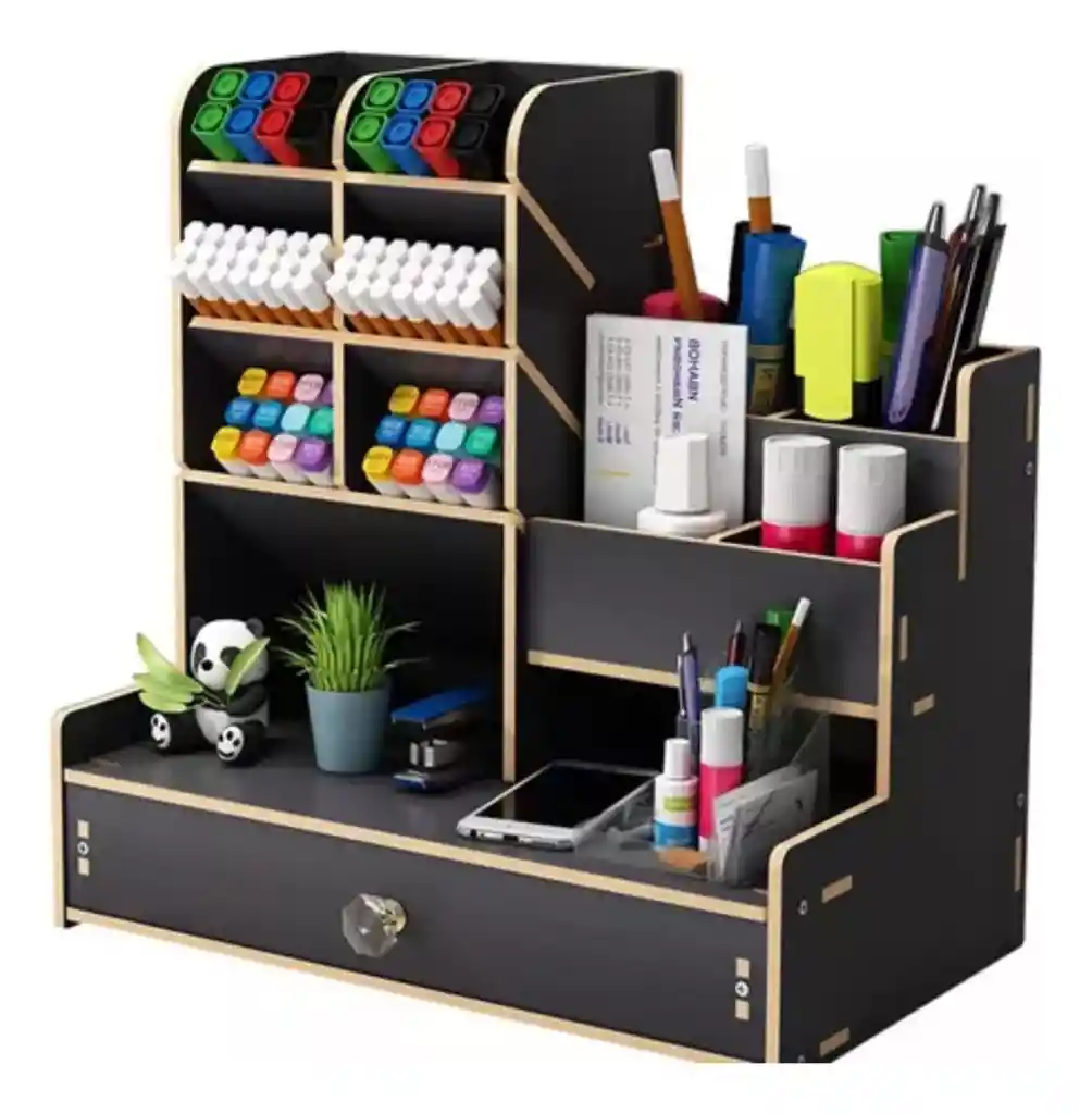 Organizador De Escritorio Madera Oficina Con Cajonera 52 Bits