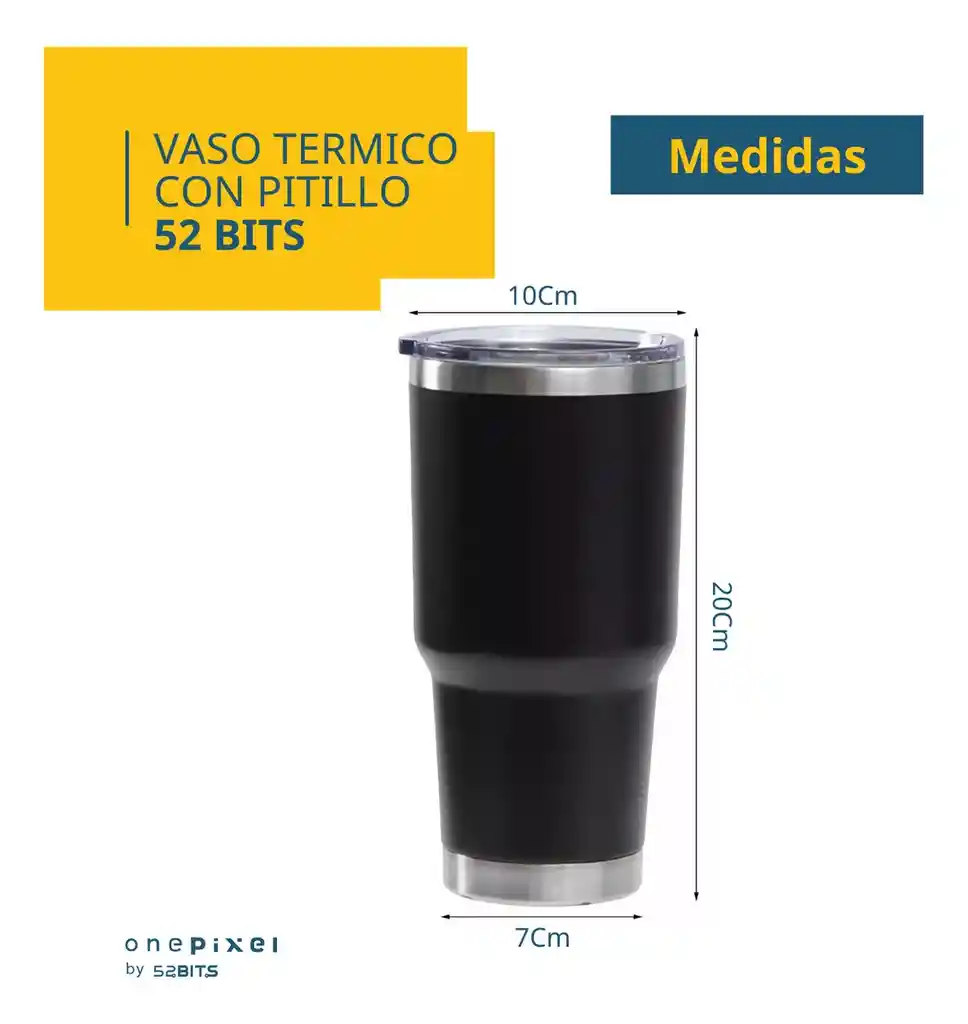Vaso Térmico 52 Bits De 30 Onzas 880 Ml Con Tapa Vaso Liso Y Pitillo