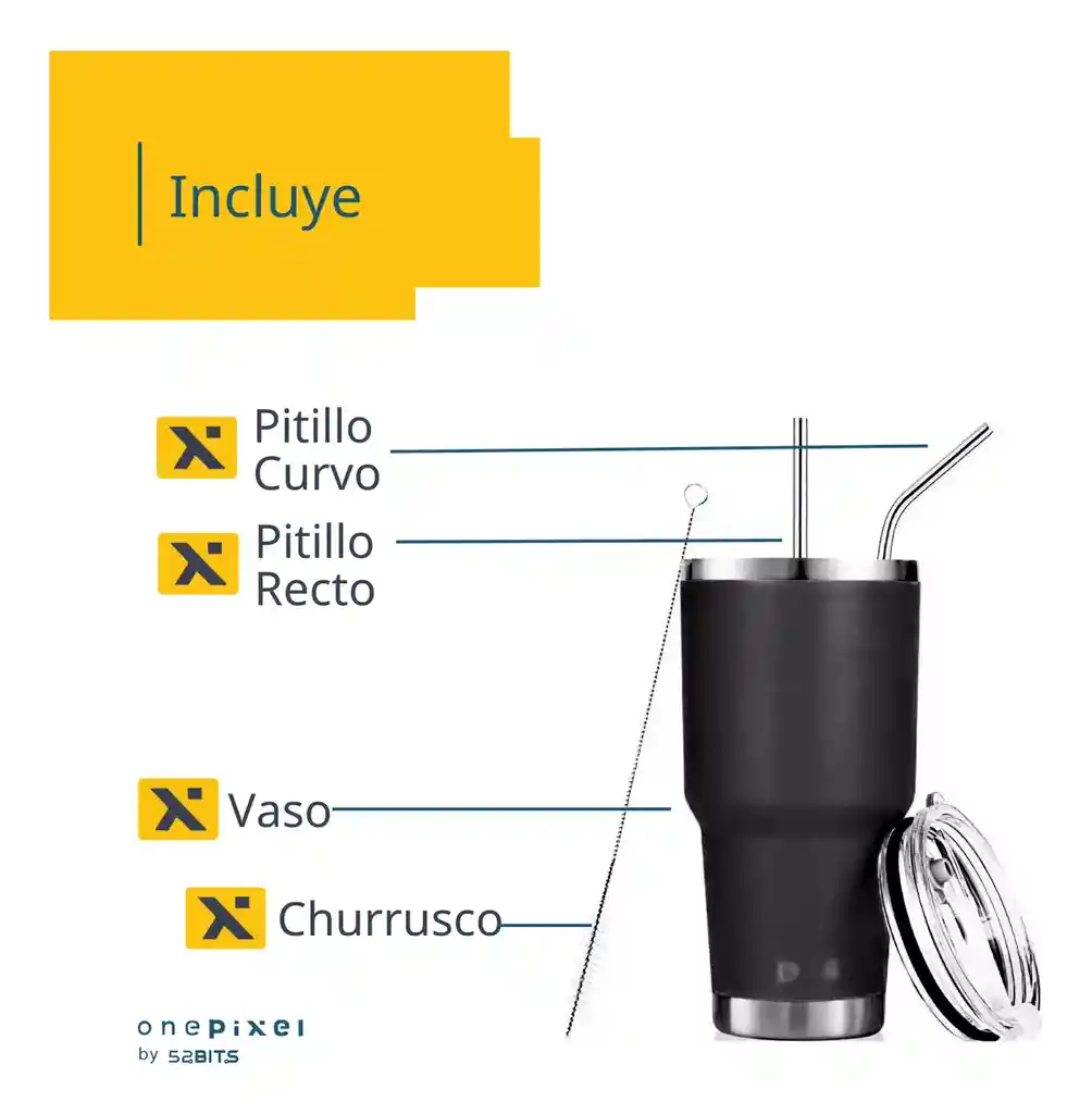 Vaso Térmico 52 Bits De 30 Onzas 880 Ml Con Tapa Vaso Liso Y Pitillo