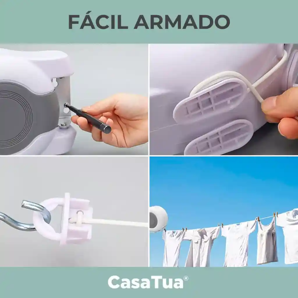 Tendedero Retractil Colgador Ropa Pared Casatua Doble Linea