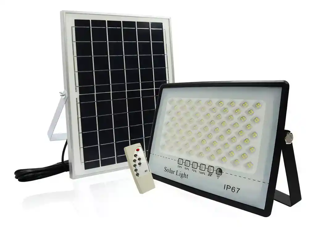 Reflector Led Con Panel Solar 200w Luz Blanca