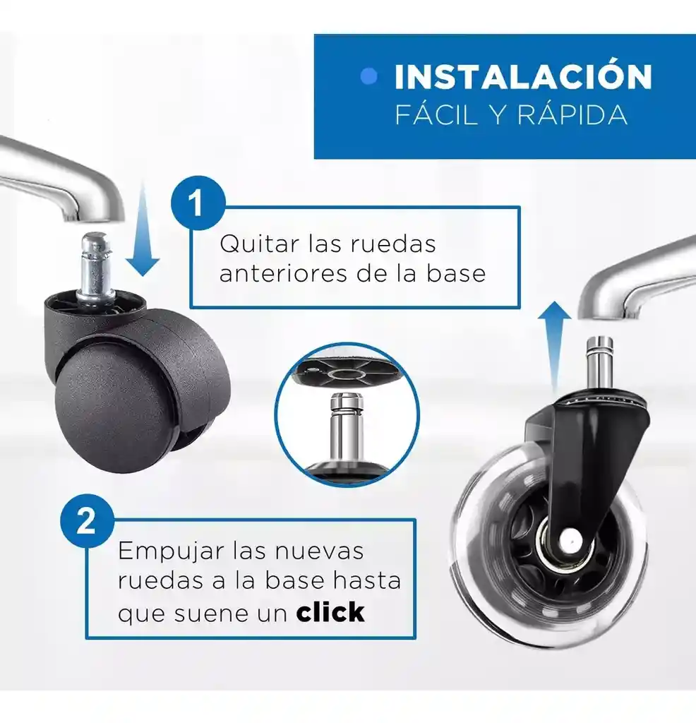 Ruedas Para Silla Escritorio Tipo Roller X5 Ruedas Comaptibilidad Universial