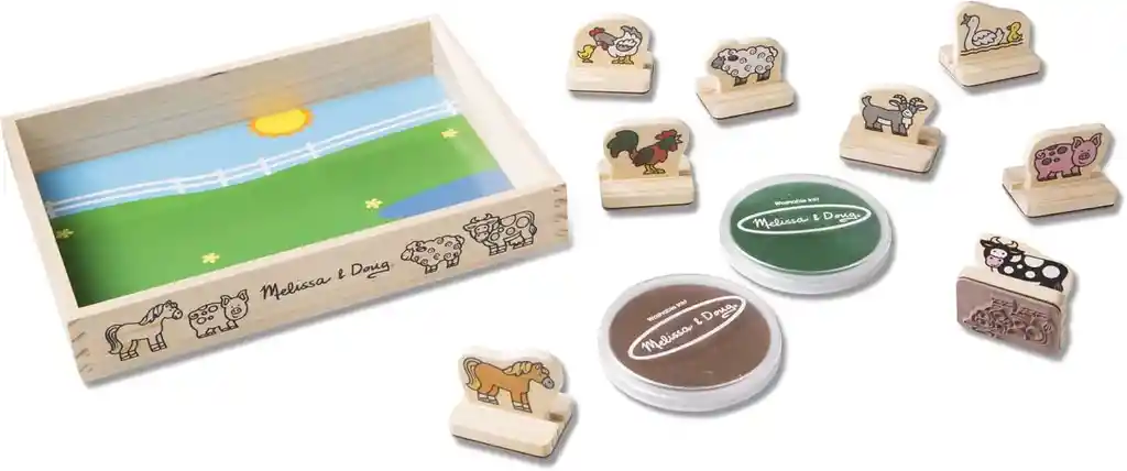 Set Didáctico Sellos De Madera Con Animales De Granja Niños