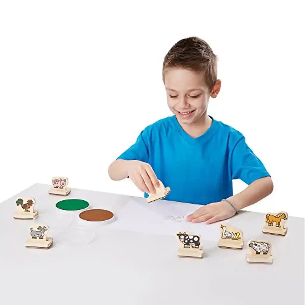 Set Didáctico Sellos De Madera Con Animales De Granja Niños