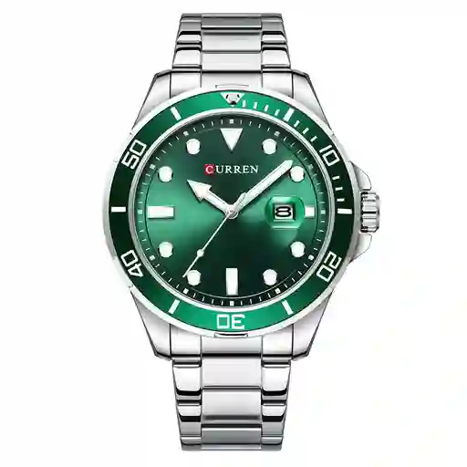 Reloj Curren 8388 Clásico Cuarzo Acero Plateado Verde