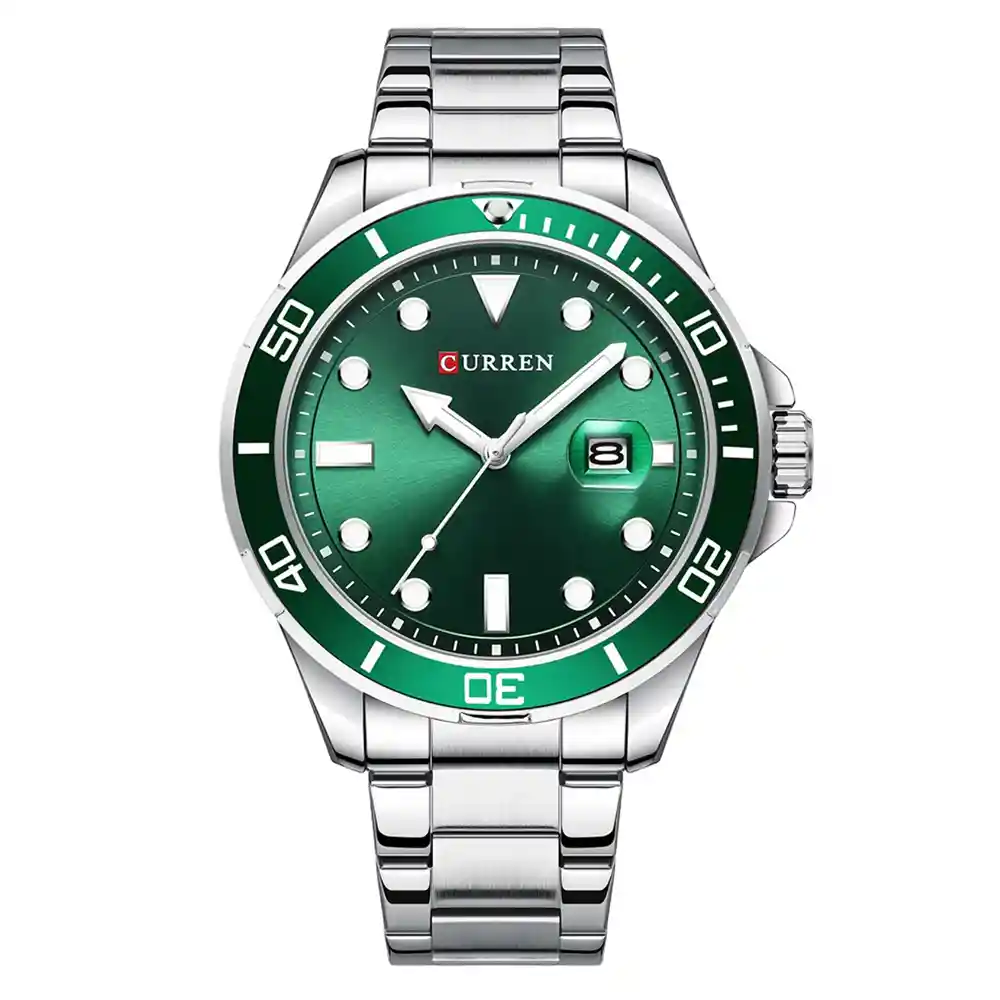 Reloj Curren 8388 Clásico Cuarzo Acero Plateado Verde