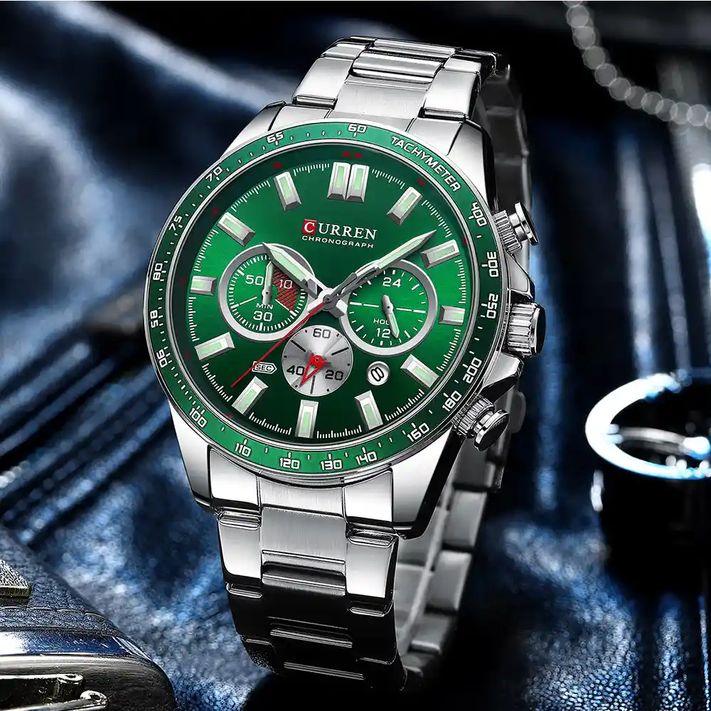 Reloj Curren 8418 Acero Inoxidable Plateado Verde