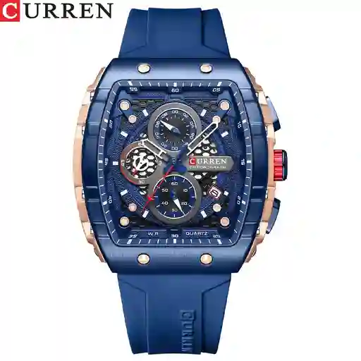 Reloj Curren 8442 Silicona Cronografos Funcionales Azul