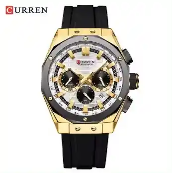 Reloj Curren 8464 Silicona Cronografos Funcionales Negro Blanco