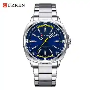 Reloj Curren 8455 Clásico Cuarzo Acero Plateado Azul