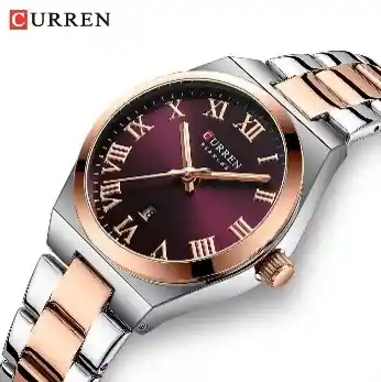 Reloj Curren 9095 Mujer Plateado Vinotinto