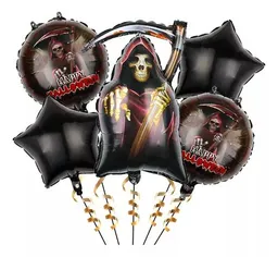 Kit Globos Metalizados La Muerte Halloween X 5 Und Sin Inflar