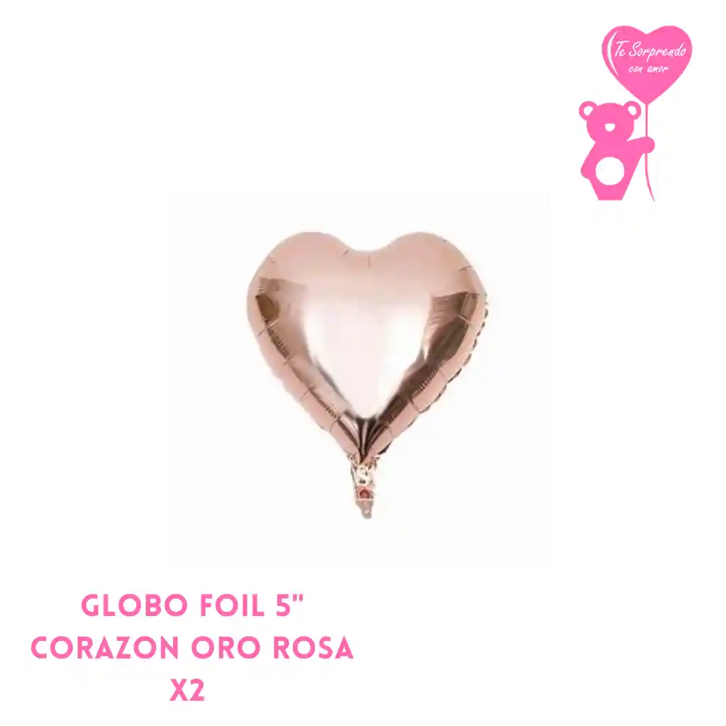 Globo Foil 5" Corazon Oro Rosa X2