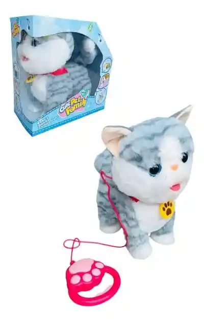 Gato De Peluche Interactivo Con Sonidos Y Movimientos Color Gris Oscuro