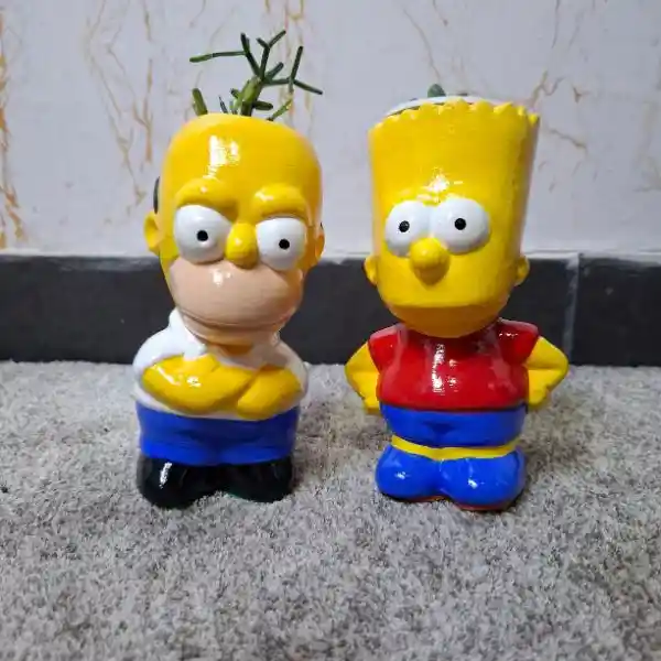 Cerámica De Bart Y Homero Simpson Suculenta