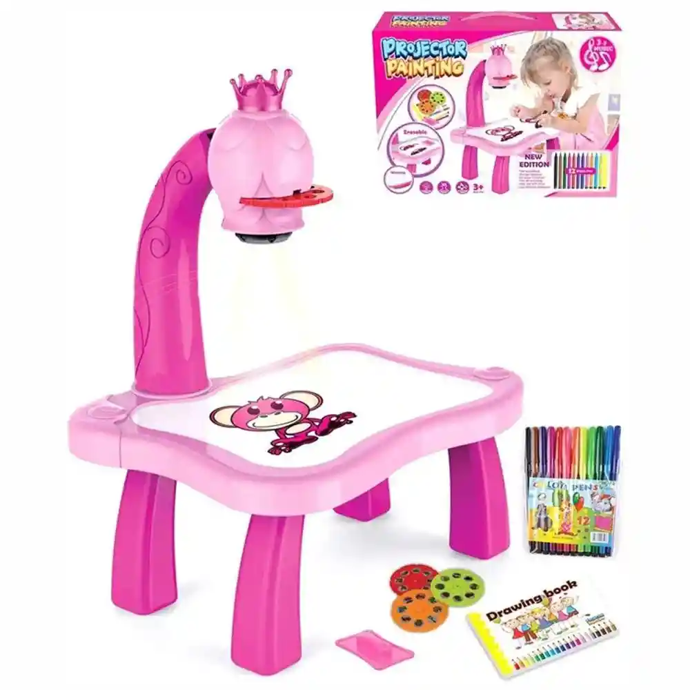 Mesa De Dibujo Para Niños Con Proyector Tablero De Juguete Rosa