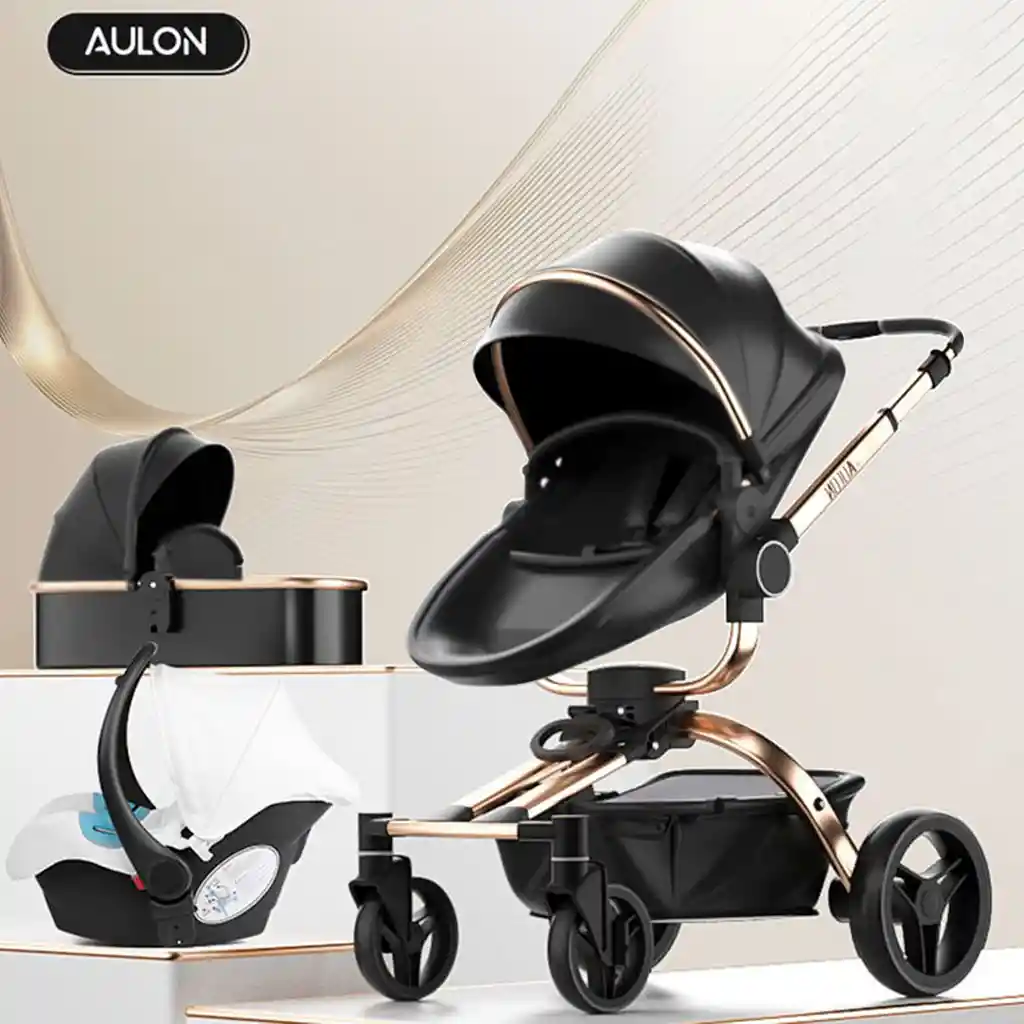 Coche Aulon Max 360° Con Portabebés Negro/dorado