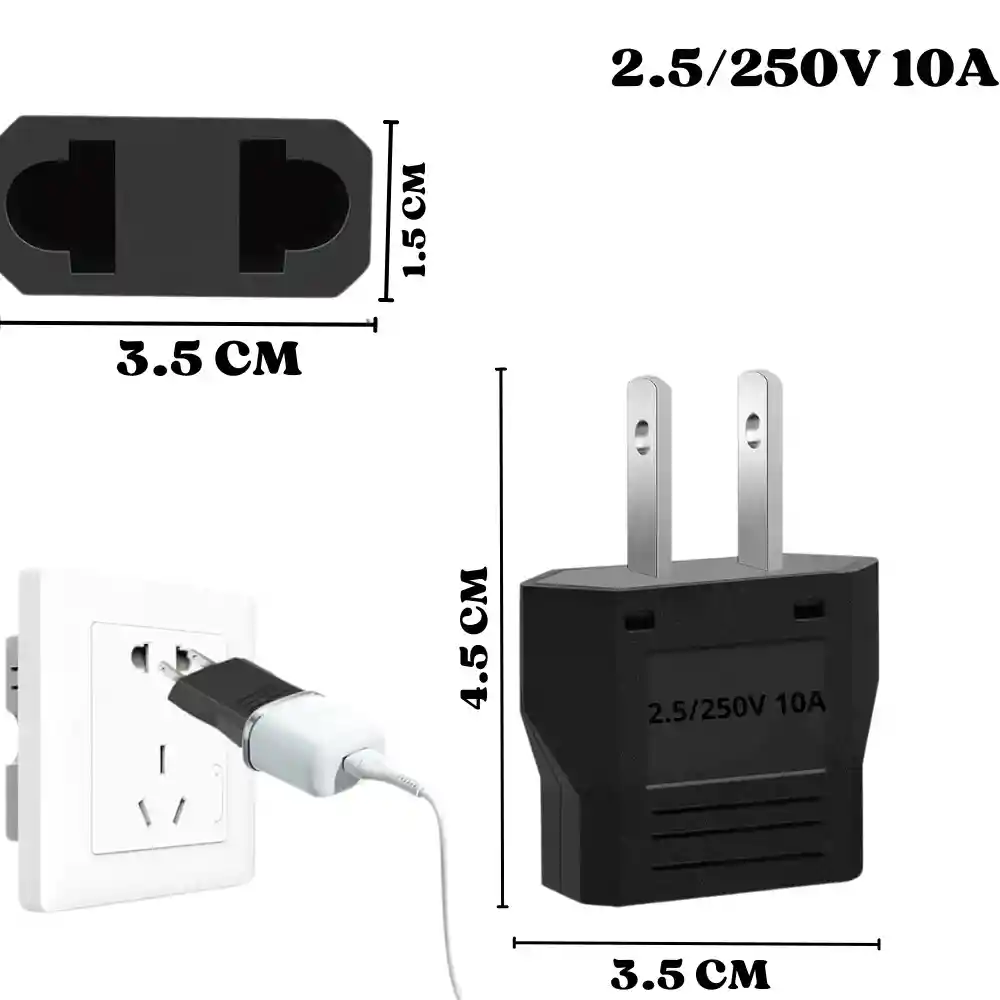 Adaptador Corriente Redondo A Plano Europeo Negro
