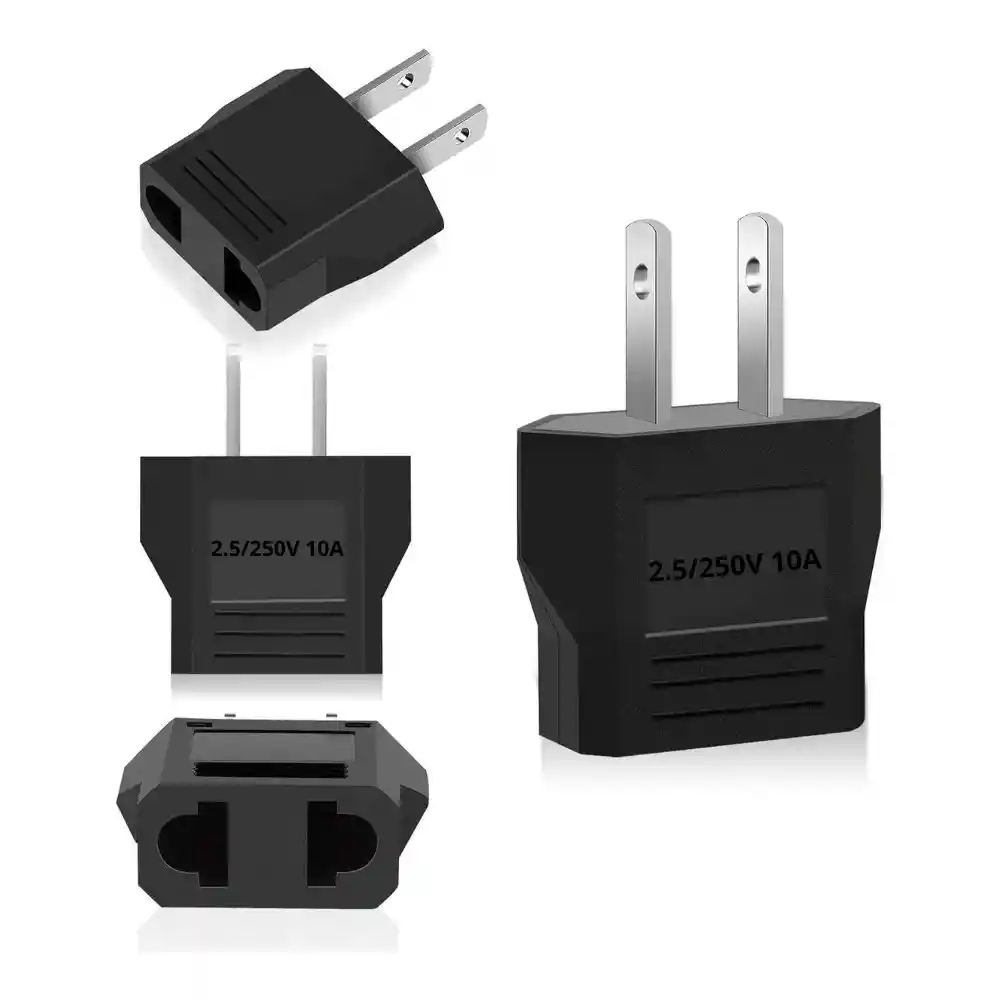 Adaptador Corriente Redondo A Plano Europeo Negro