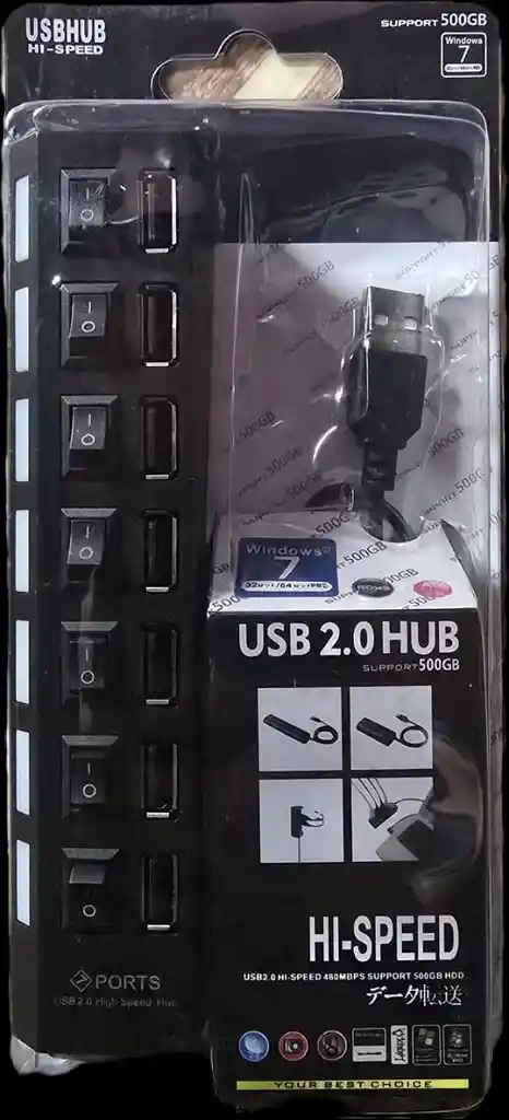 Hub Multipuertos Usb 2.0 - 7 Puertos Con Switch