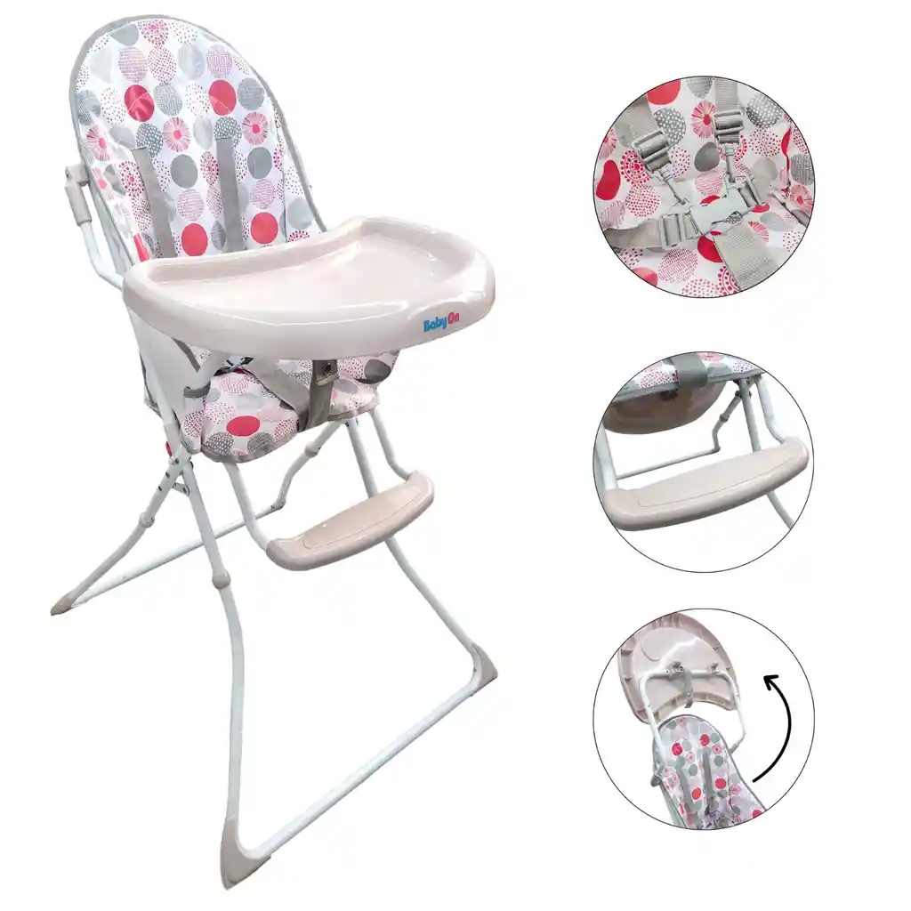 Silla Comedor Alimentación Bebe Niño Plegable Con Cinturón Rosa