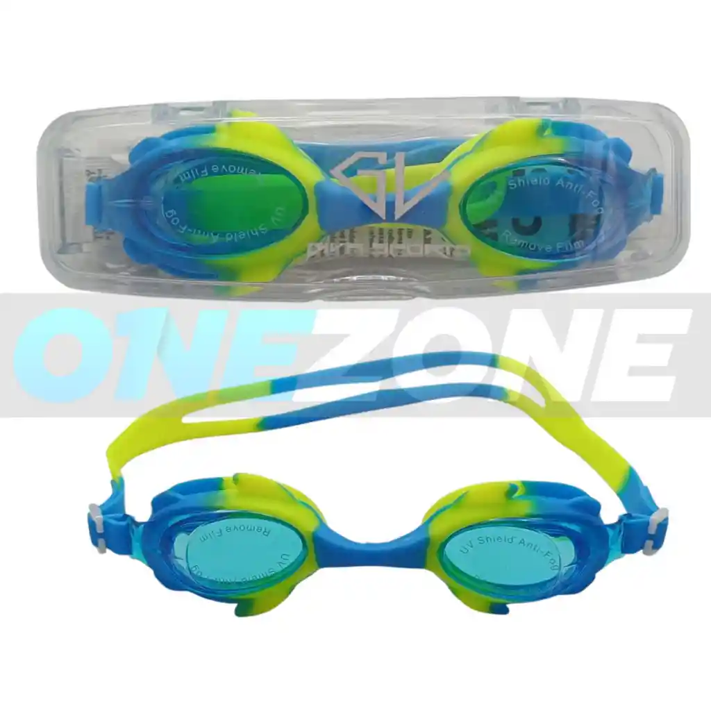 Gafas De Natación Juvenil Gvs-zs5806 Uv, Antifog, Tapa Oídos/ Neón-azul