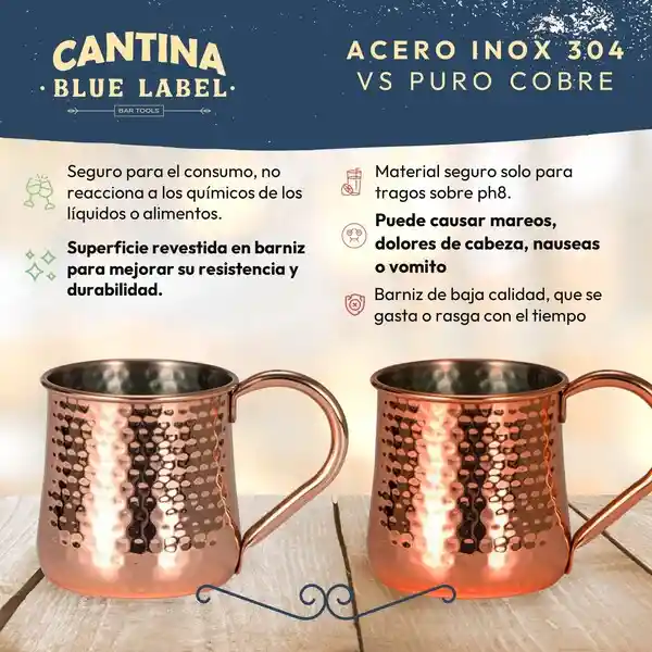 Mug Vasos Cobre Set 2 Cantina Moscow Mule Coctel Inoxidable