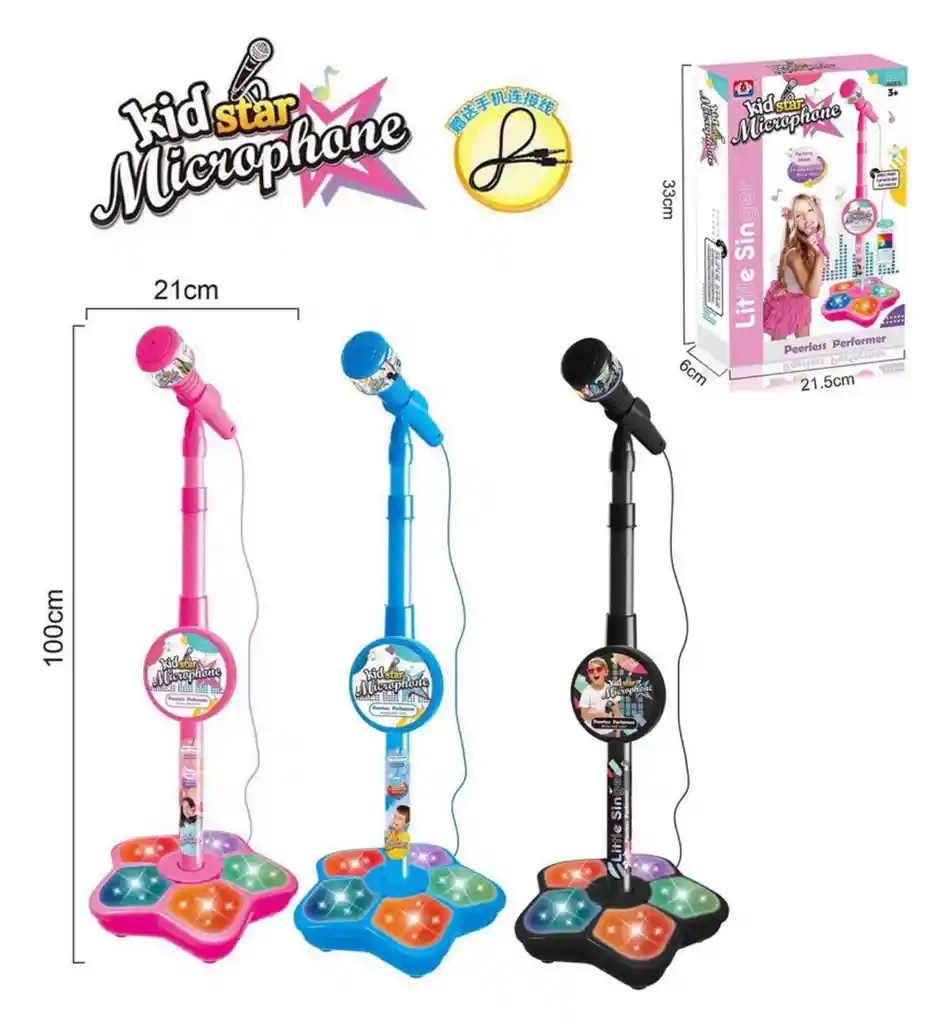 Infantil Karaoke Micrófono Juguete Con Base Bocina Luces