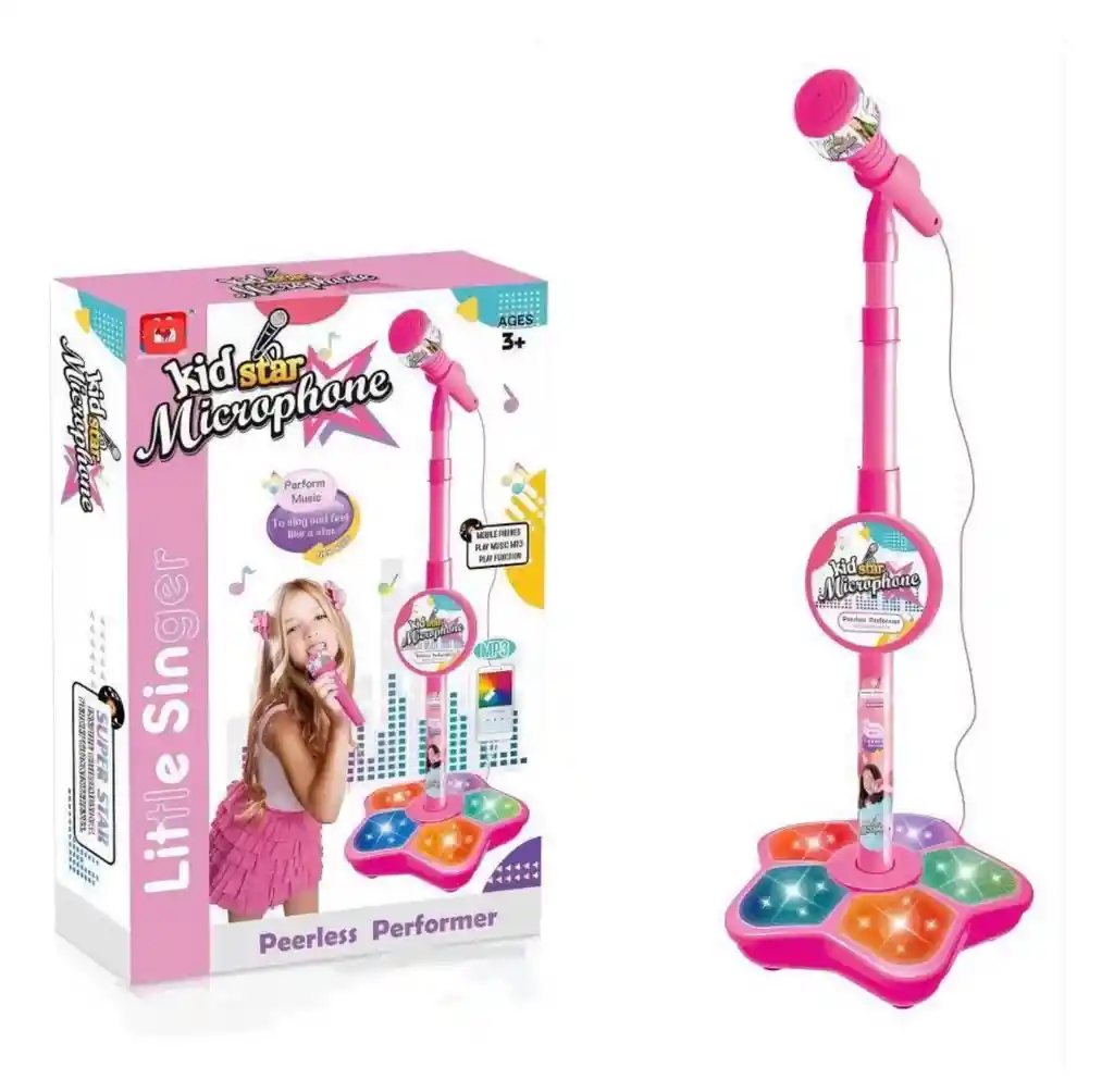 Infantil Karaoke Micrófono Juguete Con Base Bocina Luces