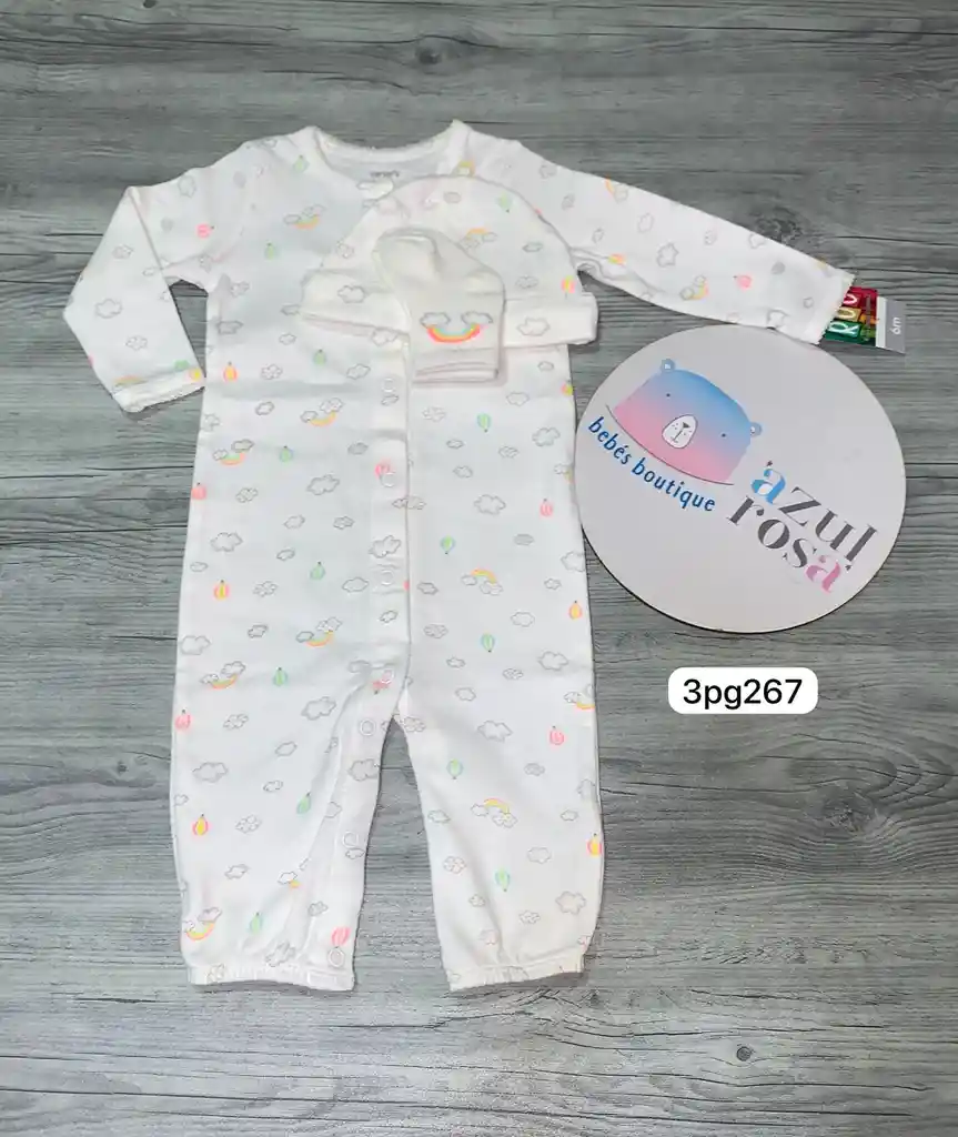 Pijama Carters Enteriza Gorro Y Medias Unisex Bebé Talla 6 A 9 Meses