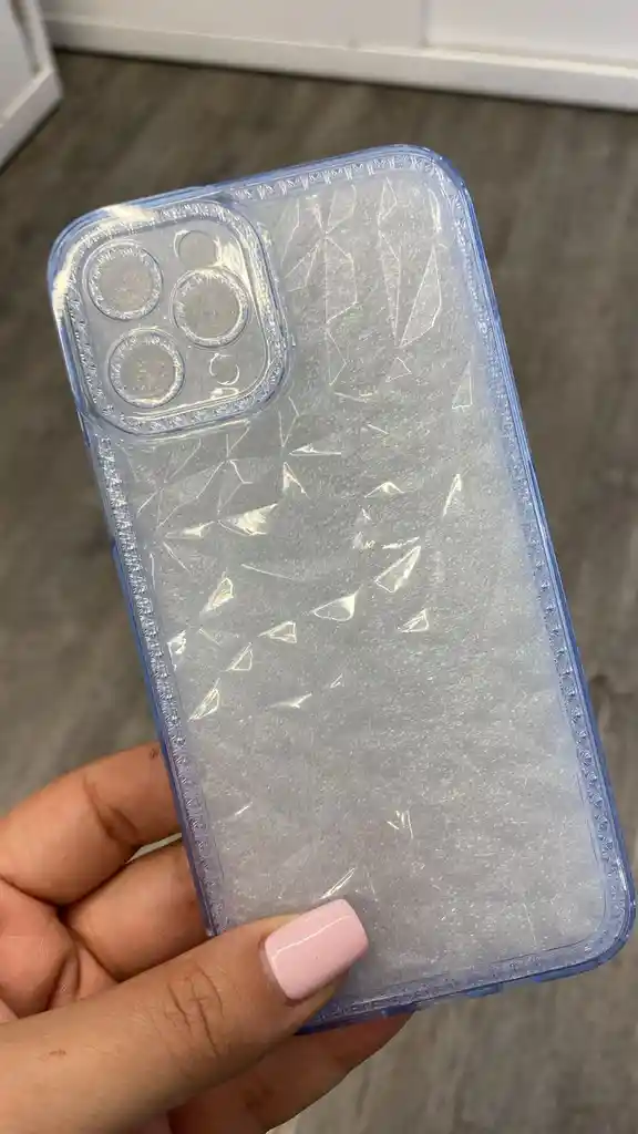 Estuche Goma Diamantada Iphone 11 Pro (azul Cielo) + Vidrio Blindado