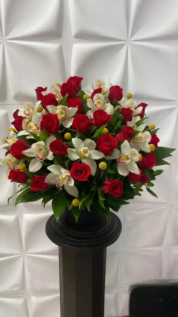 Orquideario Con Rosas Rojas