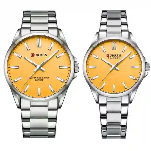 Reloj Curren 9090 Para Pareja Plateado Amarillo