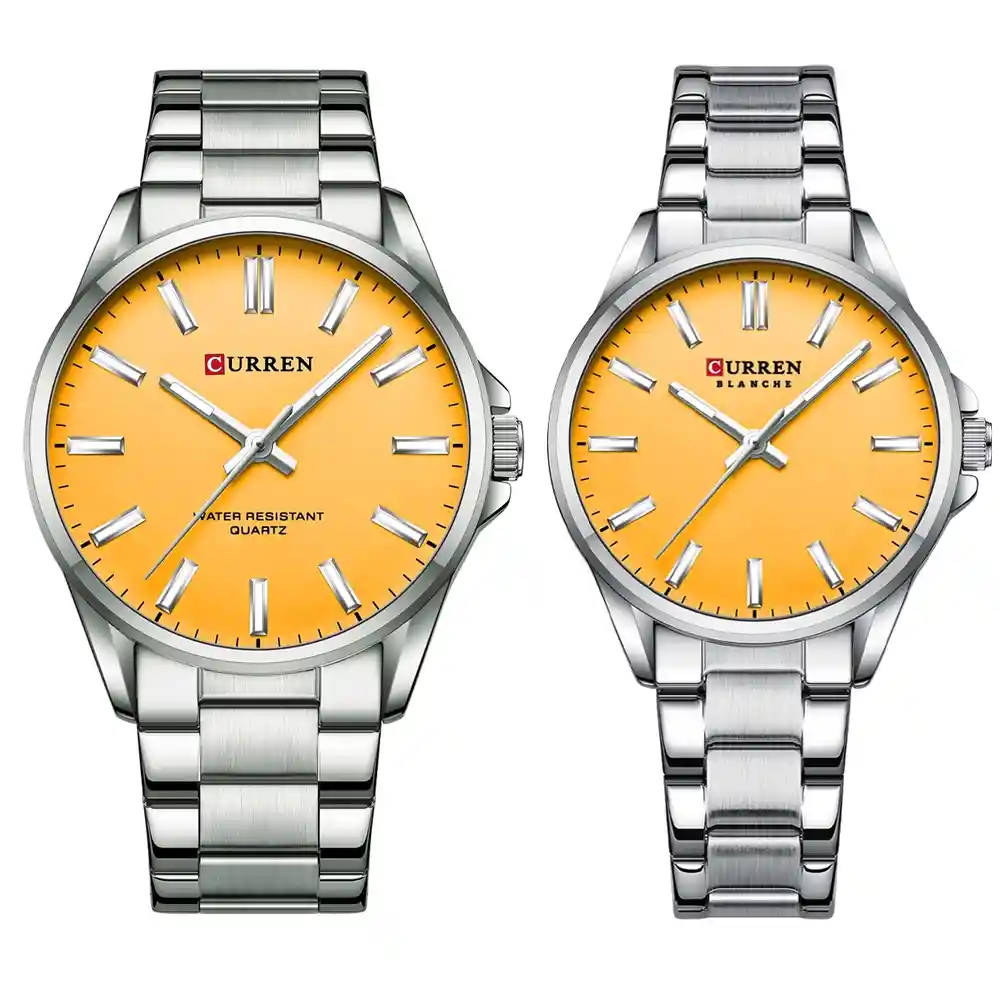 Reloj Curren 9090 Para Pareja Plateado Amarillo