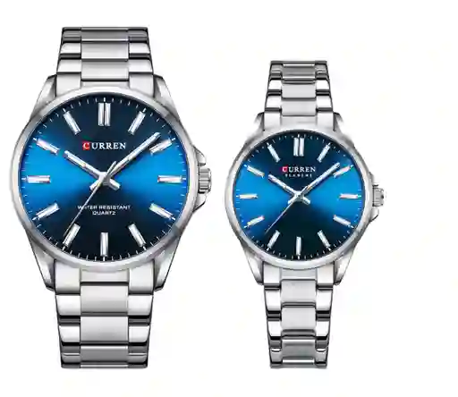 Reloj Curren 9090 Para Pareja Plateado Azul