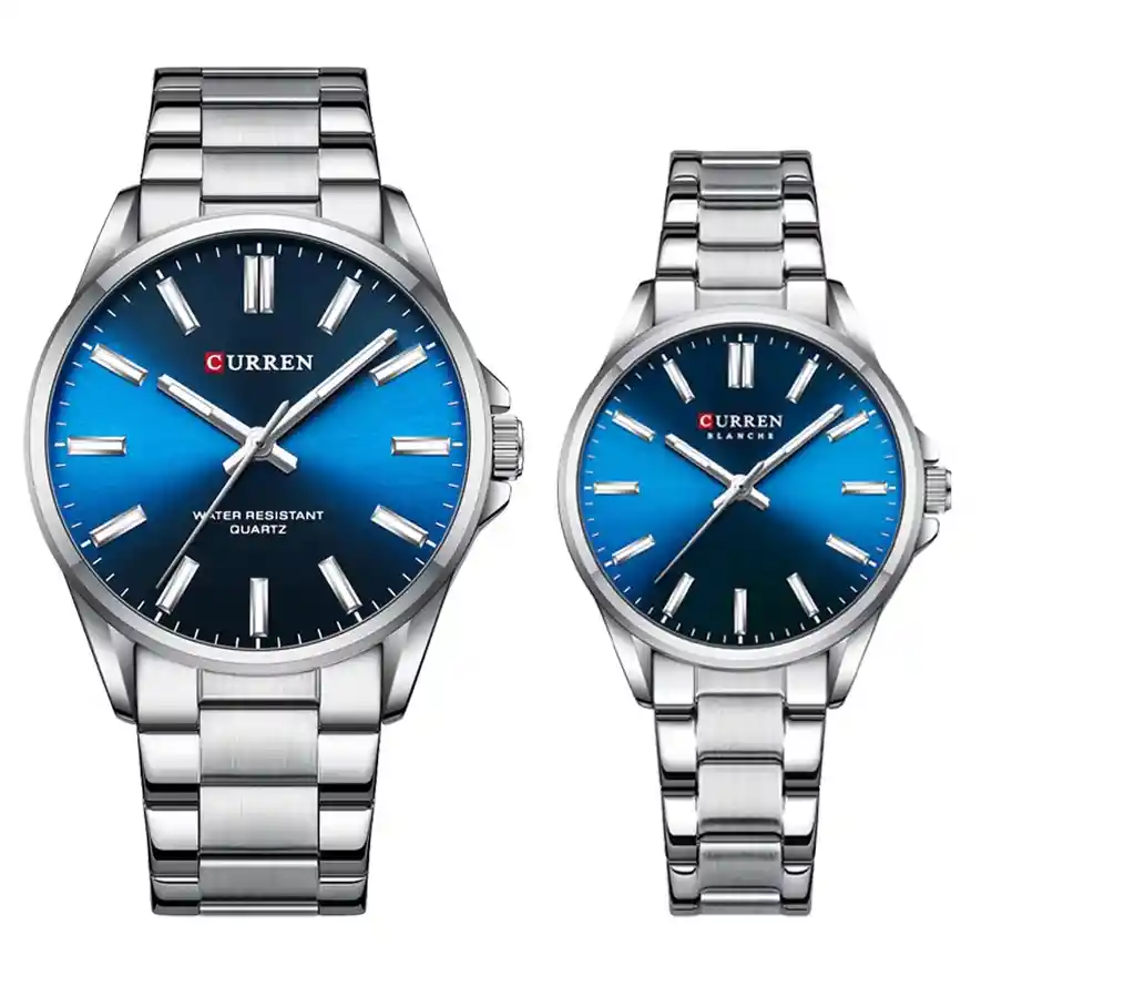 Reloj Curren 9090 Para Pareja Plateado Azul