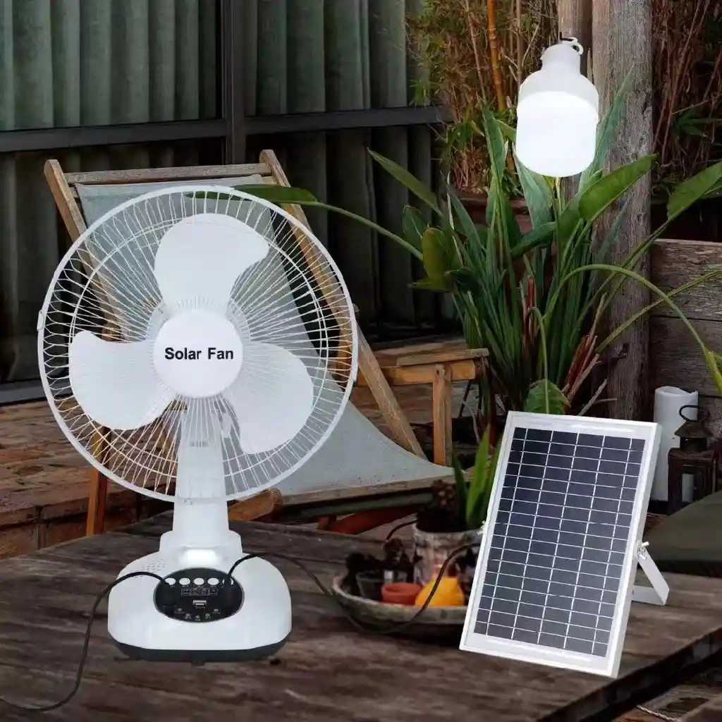 Abanico Ventilador Recargable De 12 Pulgadas Con Panel Solar