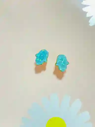 Arete Tipo Topo Mano De Fatima Azul Cielo